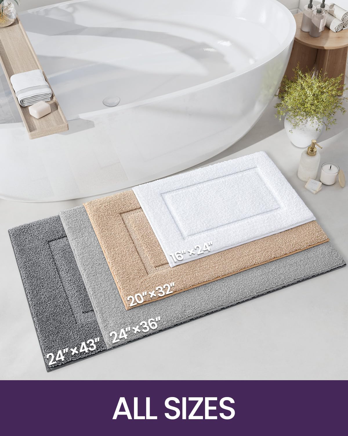 Dexi Bathroom Rug Mat, Ultra Absorbent Soft Bath Rug, Washable Non-Slip Bath Mat For Bathroom Floor, Tub, Shower Room, 24''X16''